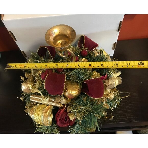 Festive Gold & Burgundy Christmas Candle Holder Centerpiece Decoration 11" tall - Picture 8 of 8